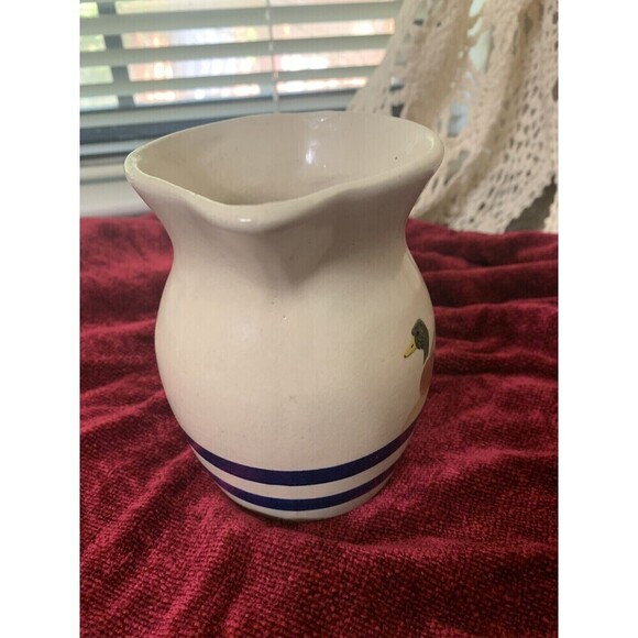 Vintage R.R.P CO. Roseville Ohio Pottery Pitcher # 303-G Painted Duck On Nest - Picture 5 of 7